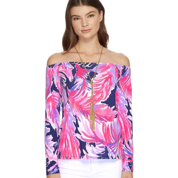 NWOT Lilly Pulitzer Audelia Off Shoulder Long Sleeve Top Multicolor Print Size L - Picture 1 of 6